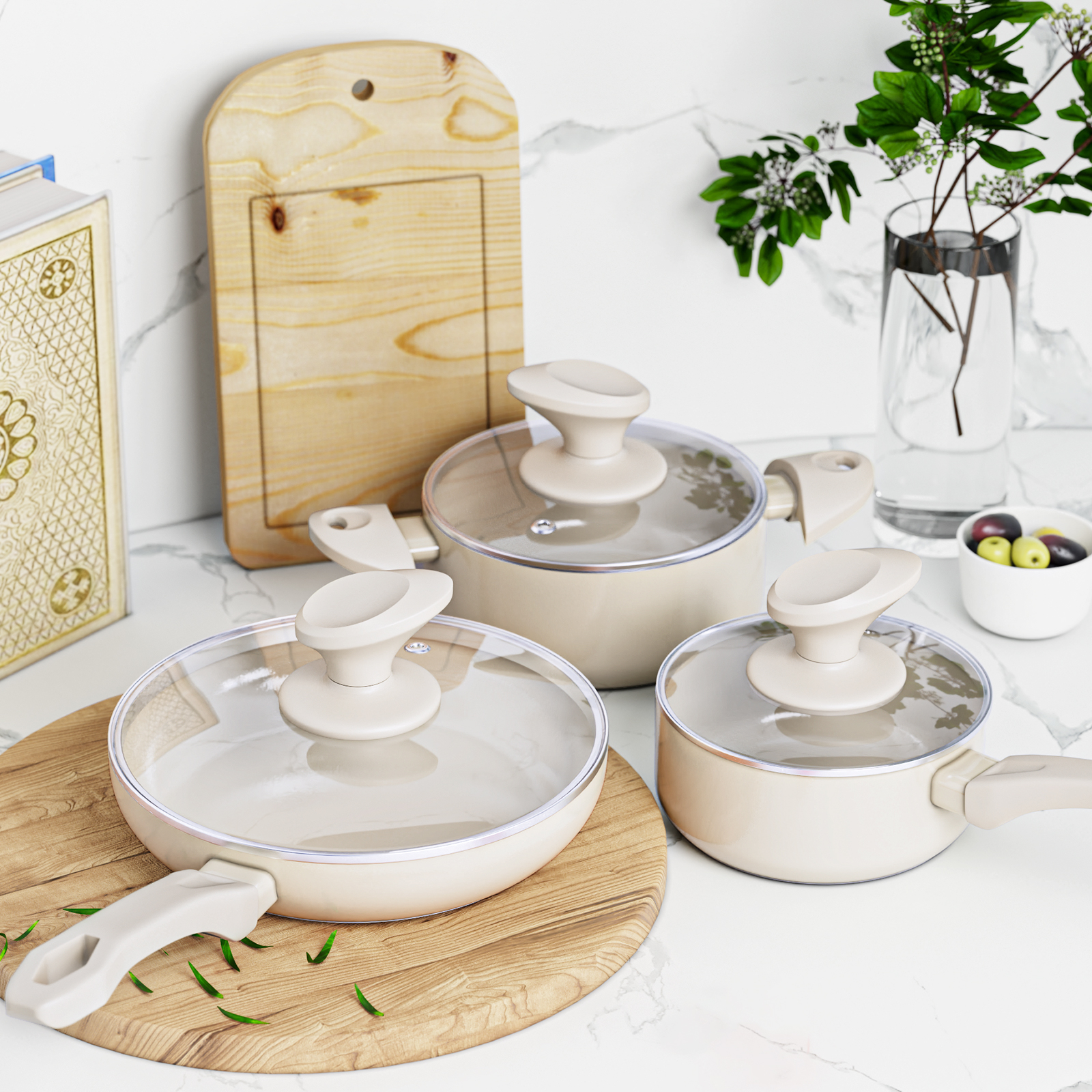AS-D001 6 Pieces Cookware Nonstick Ceramic Coating Pots and Pans Set