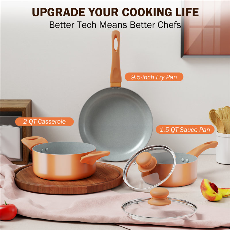 AS-D005 6 Pieces Orange Cookware Nonstick Pots and Pans Set