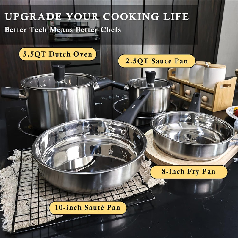 TZG-206-1 6 Pieces Cookware Set Stainless Steel Pots and Frying Pans
