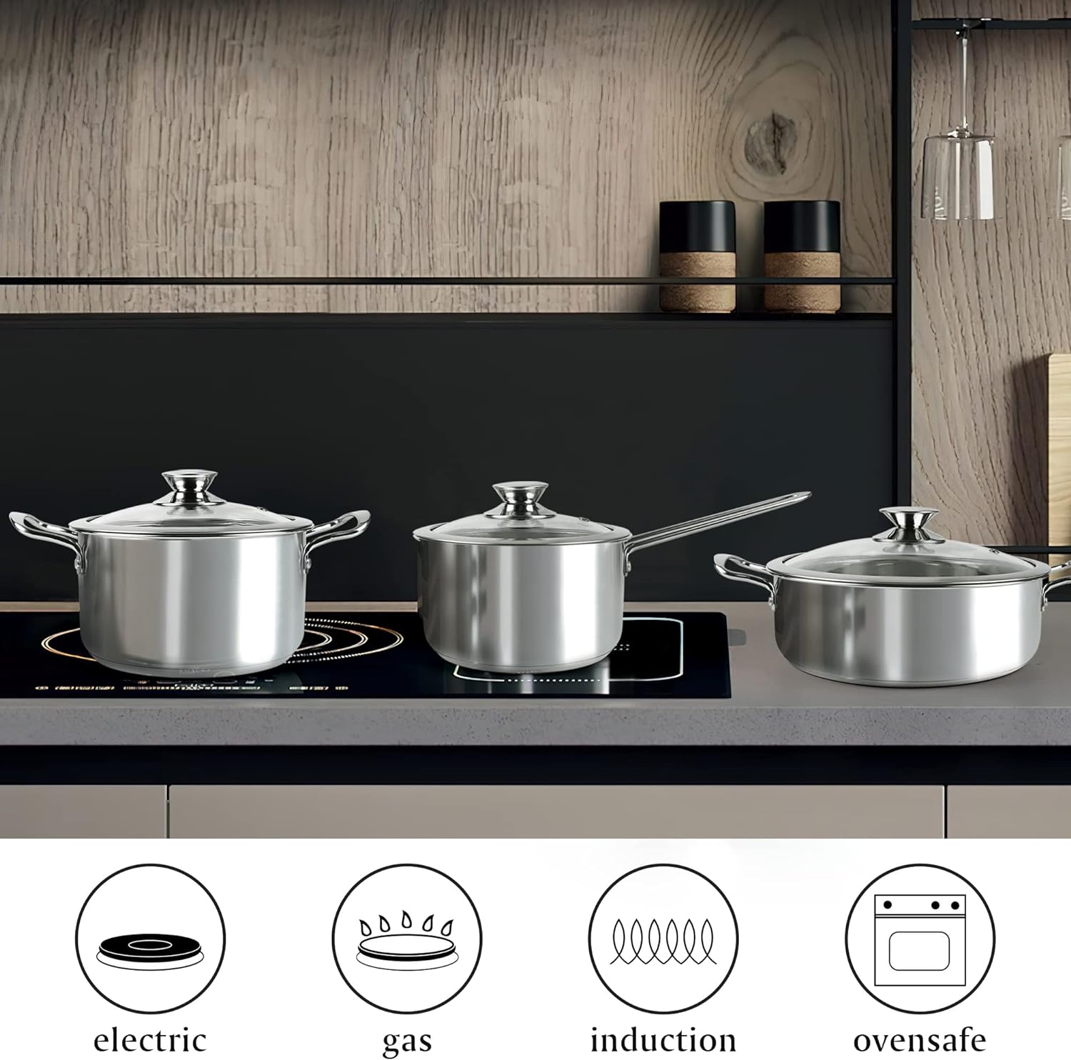 TZG-206 6 Pieces Cookware Set Stainless Steel Soup Pots