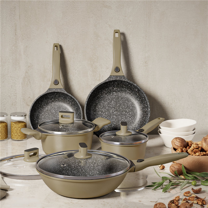 ESE-209 9 Pieces Detachable Handle Pots and Pans Nonstick Cookware Set