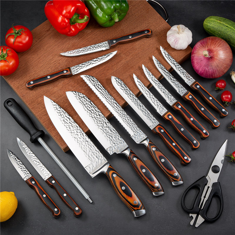 MK004 15 Pieces Kitchen Chef Knife Set with Wooden Block
